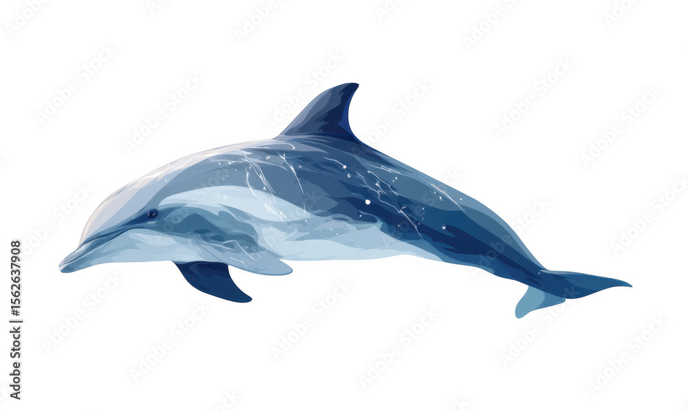 Obraz premium A vibrant illustration of a dolphin swimming gracefully underwater. showcasing its sleek body and playful nature. surrounded by shimmering light effects and bubbles in a serene ocean environment