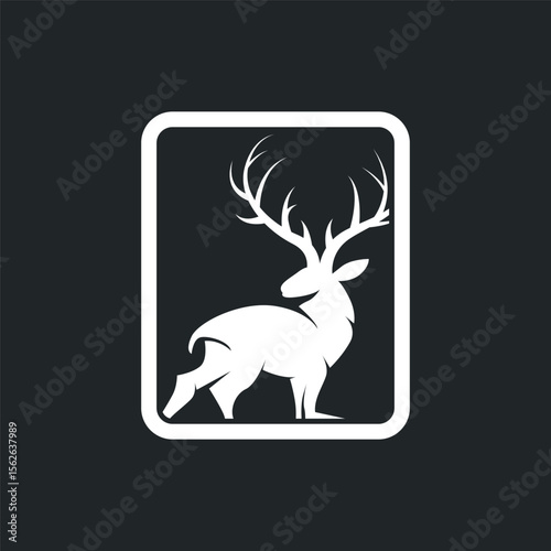 deer logo design deer hunter concept with black silhouette illustration of simple minimalist animal product brand template