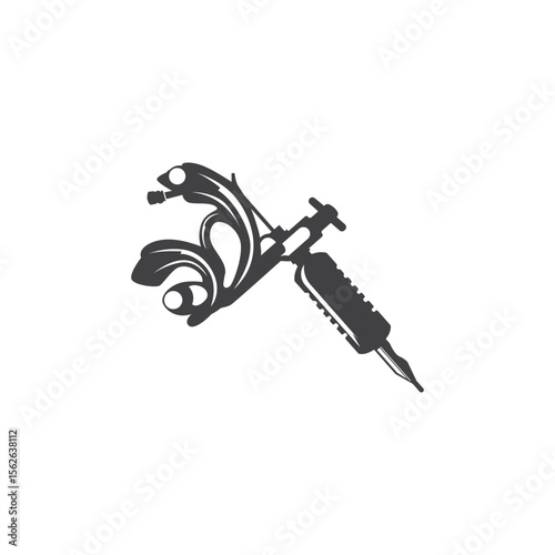 black silhouette illustration logo tattoo machine with vintage old retro minimalist concept template symbol tattoo studio design