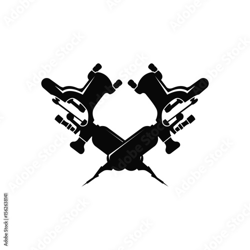 black silhouette illustration logo tattoo machine with vintage old retro minimalist concept template symbol tattoo studio design