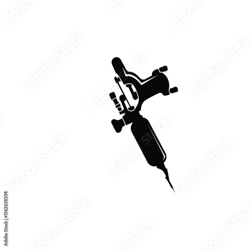 black silhouette illustration logo tattoo machine with vintage old retro minimalist concept template symbol tattoo studio design