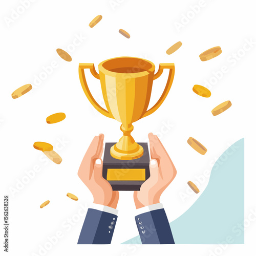Celebrating Success Golden Trophy and Wealth Illustration