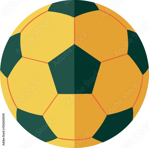 Soccer ball vector illustration with yellow and dark green pentagons design for sports and leisure use