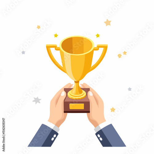 Celebrating Success Golden Trophy Award in Hands