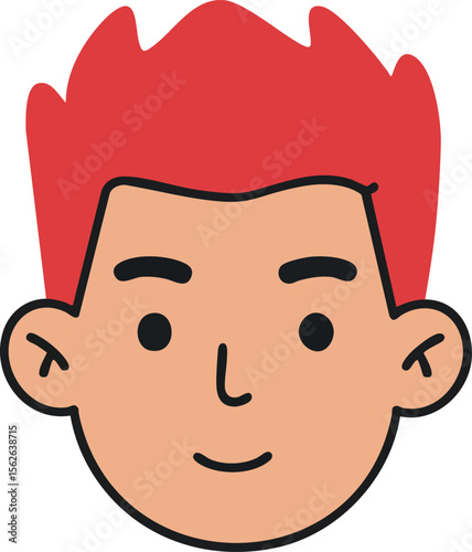 Red haired young man cartoon face with simple facial features and neutral expression vector illustration