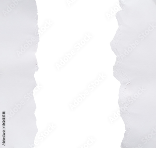 2 Pieces of white paper with a torn edge on a transparent PNG background in horizontal format