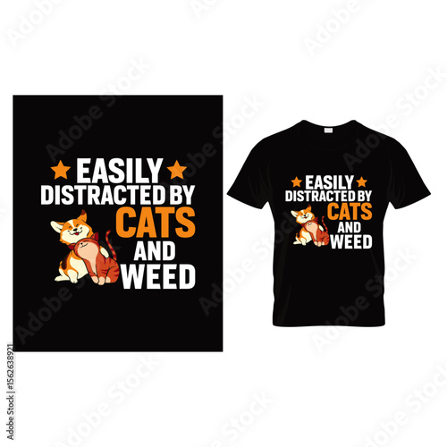 easily distracted by cats and weed tshirt template cute joyful animals cartoon sketch