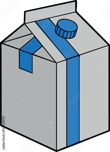 Milk carton packaging with blue cap and stripe isolated on white background vector illustration