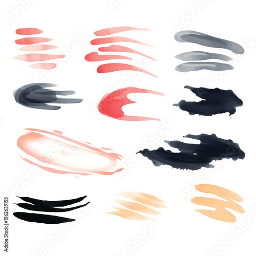 Watercolorstyle brush strokes in various colors isolated on white