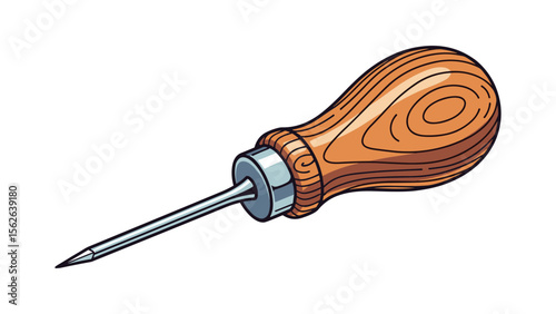 Classic Awl Tool Illustration: Vintage Crafting Tool with Wood Handle on White