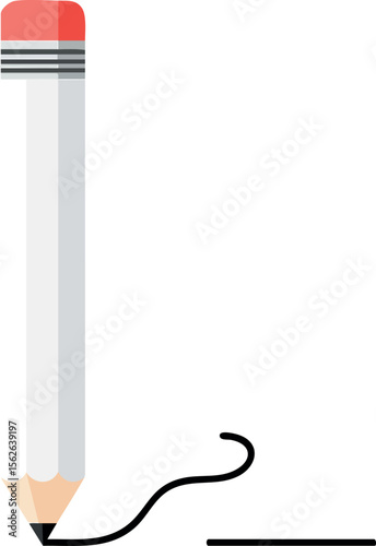 Pencil drawing simple vector icon with red eraser and black line illustration design