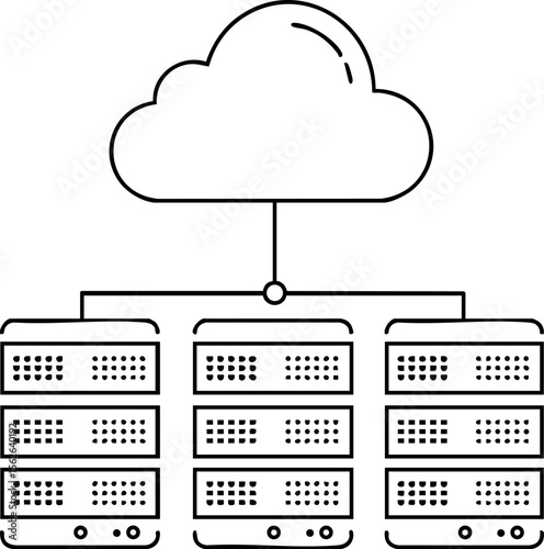 Cloud computing technology with connected server racks for data storage and management in networking systems vector illustration