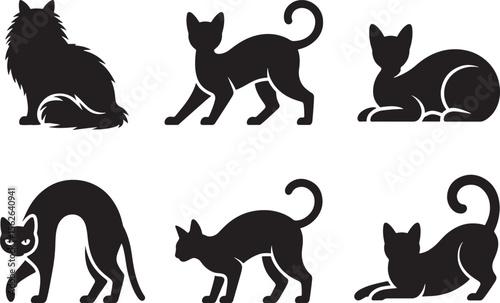 Collection of Elegant Cat Silhouettes  Vector Illustrations of Feline Poses