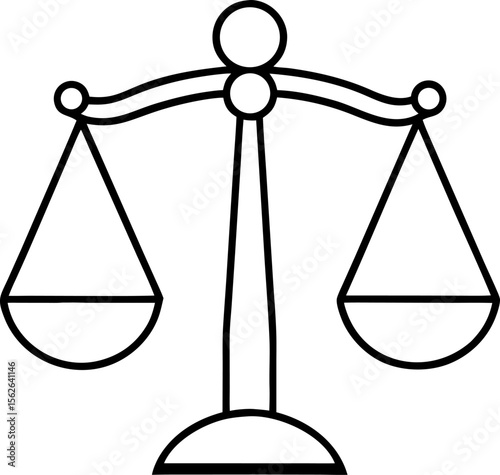 Continuous contour drawing representing "balance" (scales or symmetrical shapes) with white background.