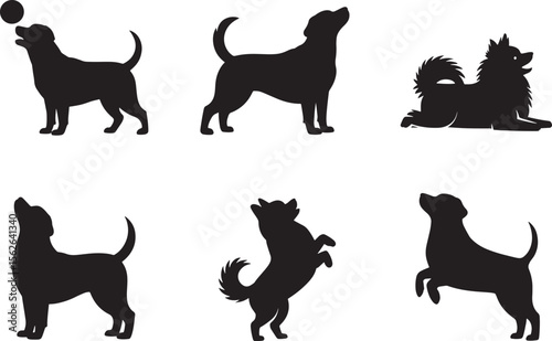 Adorable Dog Silhouettes Six Canine Poses in Elegant Black