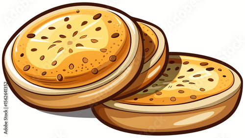 The soft, round form of English muffin, sliced open to reveal its airy, fork-split texture, sits neatly centered on a smooth white background.