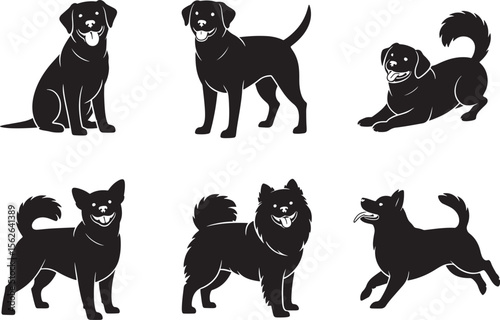 Adorable Dog Breeds Six Silhouettes of Happy Canine Companions