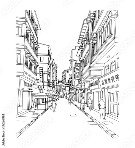 Line Art of Hollywood Road, Hong Kong