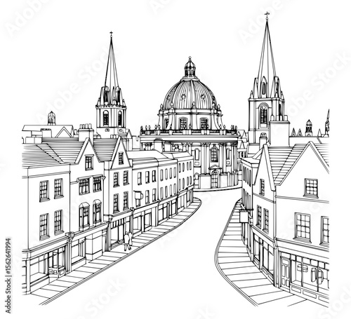 Line Art of High Street, Oxford