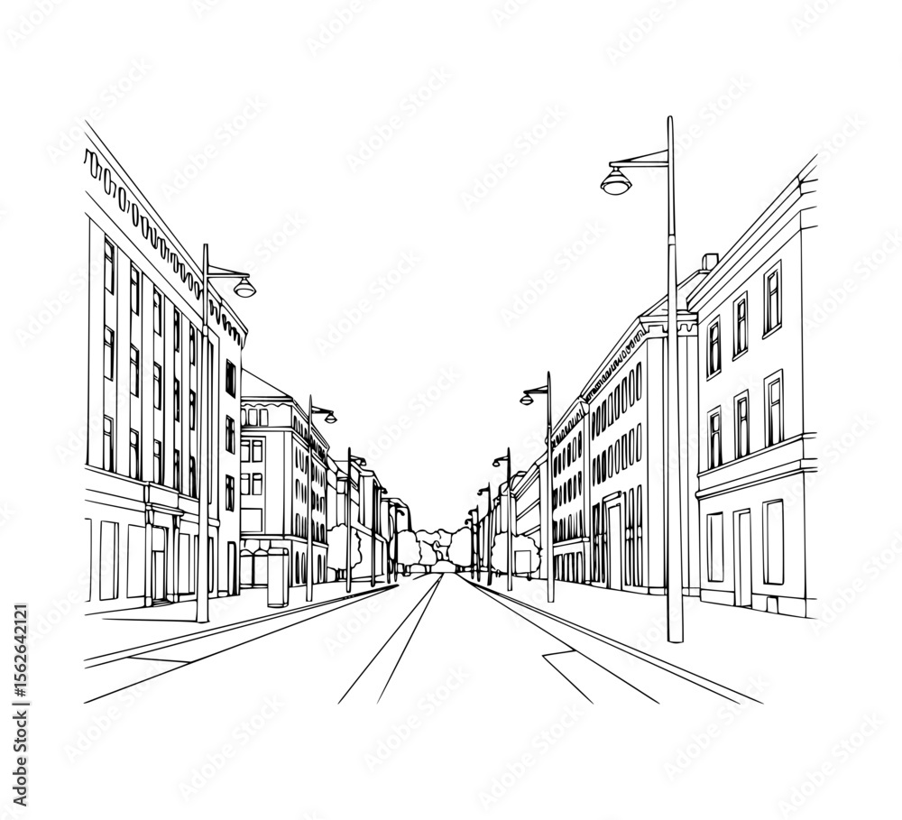 Line Art of Karl Johans Gate, Oslo Line Art of Karl Johans Gate, Oslo