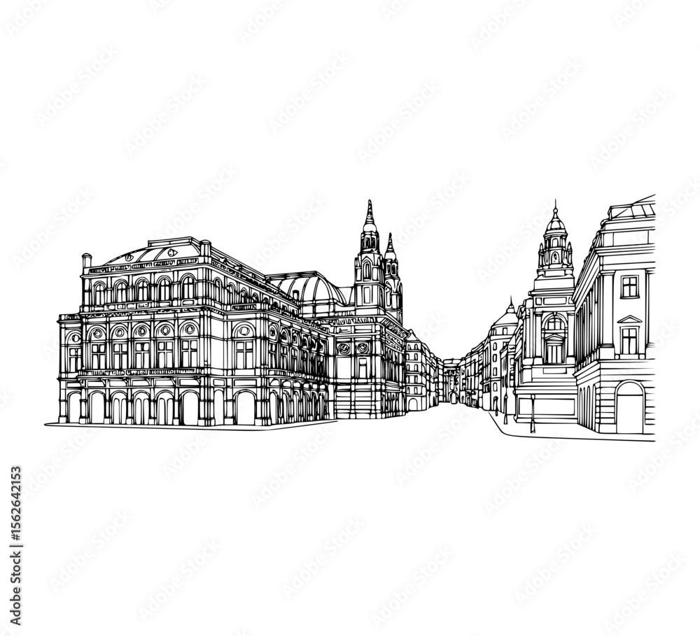 Obraz premium Line Art of Kärntner Ring, Vienna