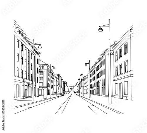 Line Art of Karl Johans Gate, Oslo