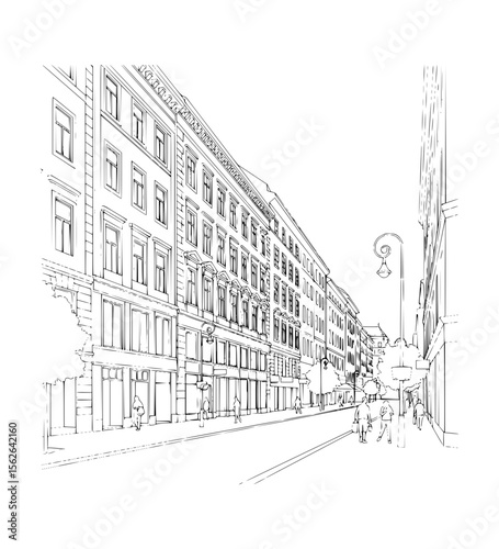 Photography Line Art of Karntner Straße, Vienna