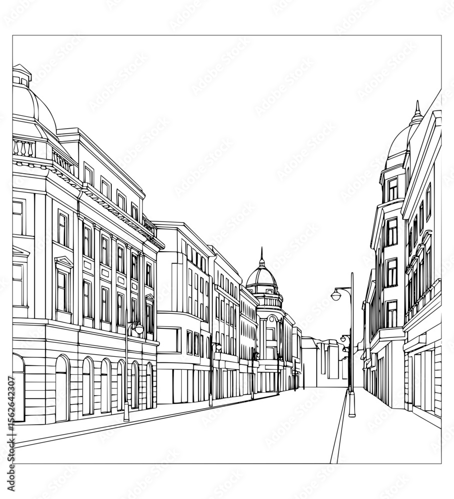 Fototapeta premium Line Art of Knez Mihailova, Belgrade
