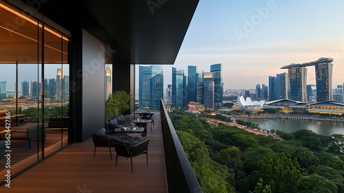 Panoramic city view from an elevated terrace.