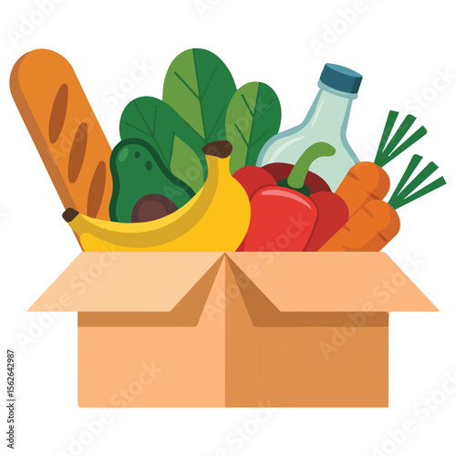 Food donation package with milk and bread vector
