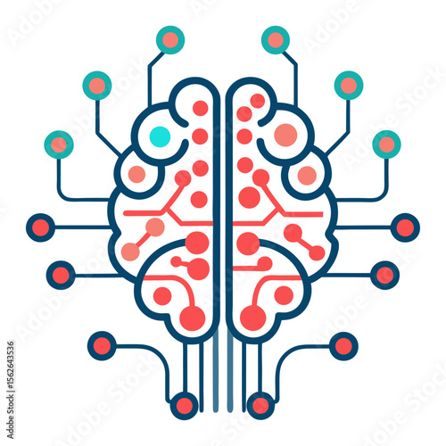 An abstract illustration of a human brain with interconnected circuits, symbolizing artificial intelligence, machine learning, neuroscience, and digital thinking processes.