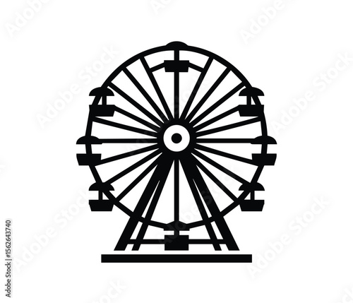Ferris wheel silhouette icon on white background, amusement park ride vector.