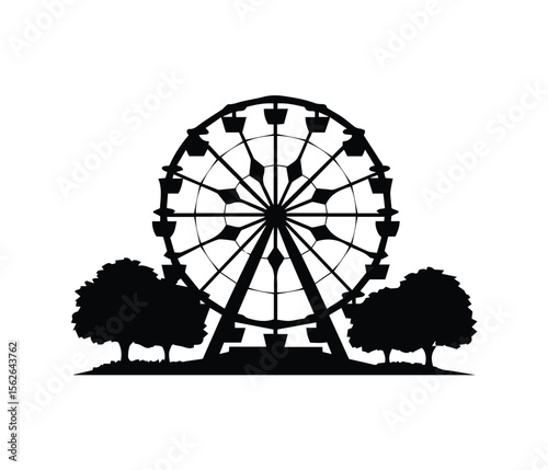 Ferris wheel silhouette icon on white background, amusement park ride vector.