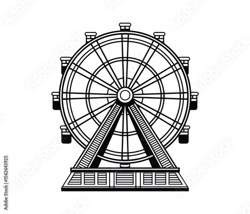 Ferris wheel silhouette icon on white background, amusement park ride vector.