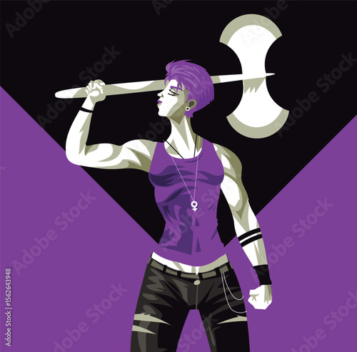 pride lgbt lesbian axe flag and woman