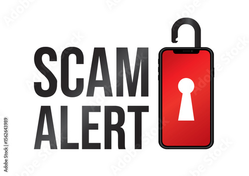 Mobile phone exhibiting an open padlock with a "Scam Alert" message aimed at enhancing cybersecurity awareness