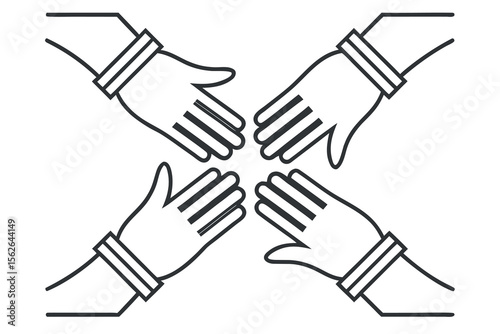 Four Hands Reaching Inward Line Art Illustration unity