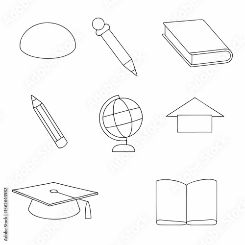 Education icon set line art vector on a white background