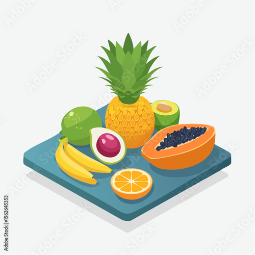 Tropical Fruits Pineapple, Papaya, Avocado, Banana and More