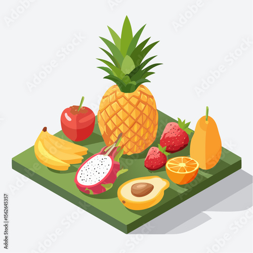 Vibrant Tropical Fruits Pineapple, Dragon Fruit, Banana, and More