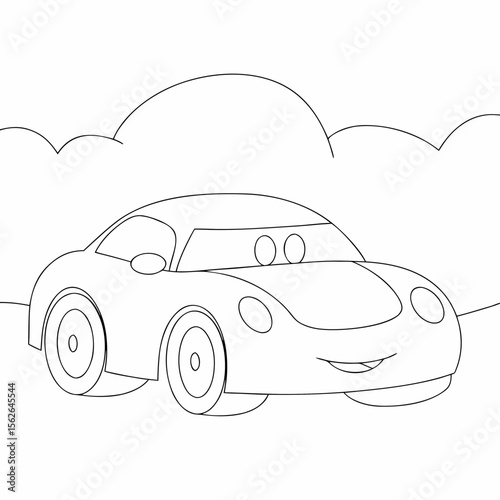 Super Adorable cute small race car line art coloring book page on a white background