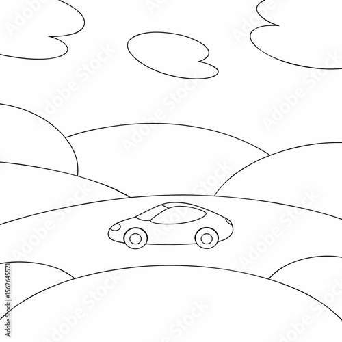 Super Adorable cute small race car line art coloring book page on a white background