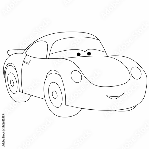 Super Adorable cute small race car line art coloring book page on a white background