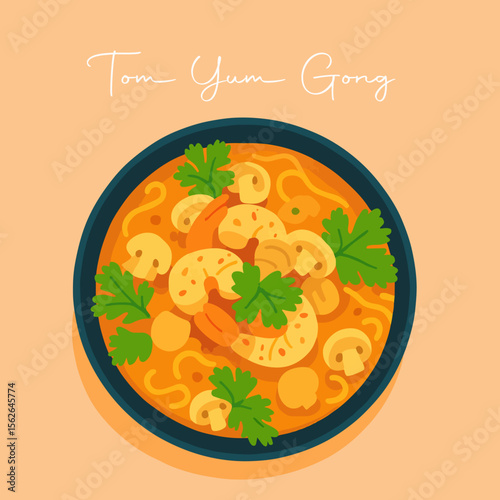 Tom Yum Goong Thai Soup Vector Illustration