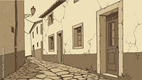Narrow street with old European buildings in a historic town setting