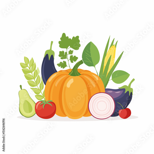 Collection of Organic Healthy Food: Fresh Vegetables and Fruits