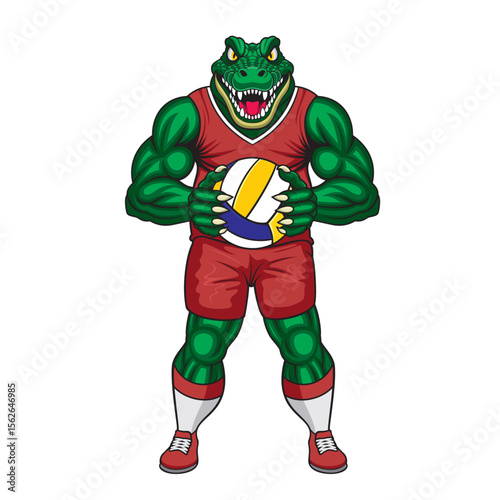 volleyball mascot crocodile vector illustration crocodile volleyball design
