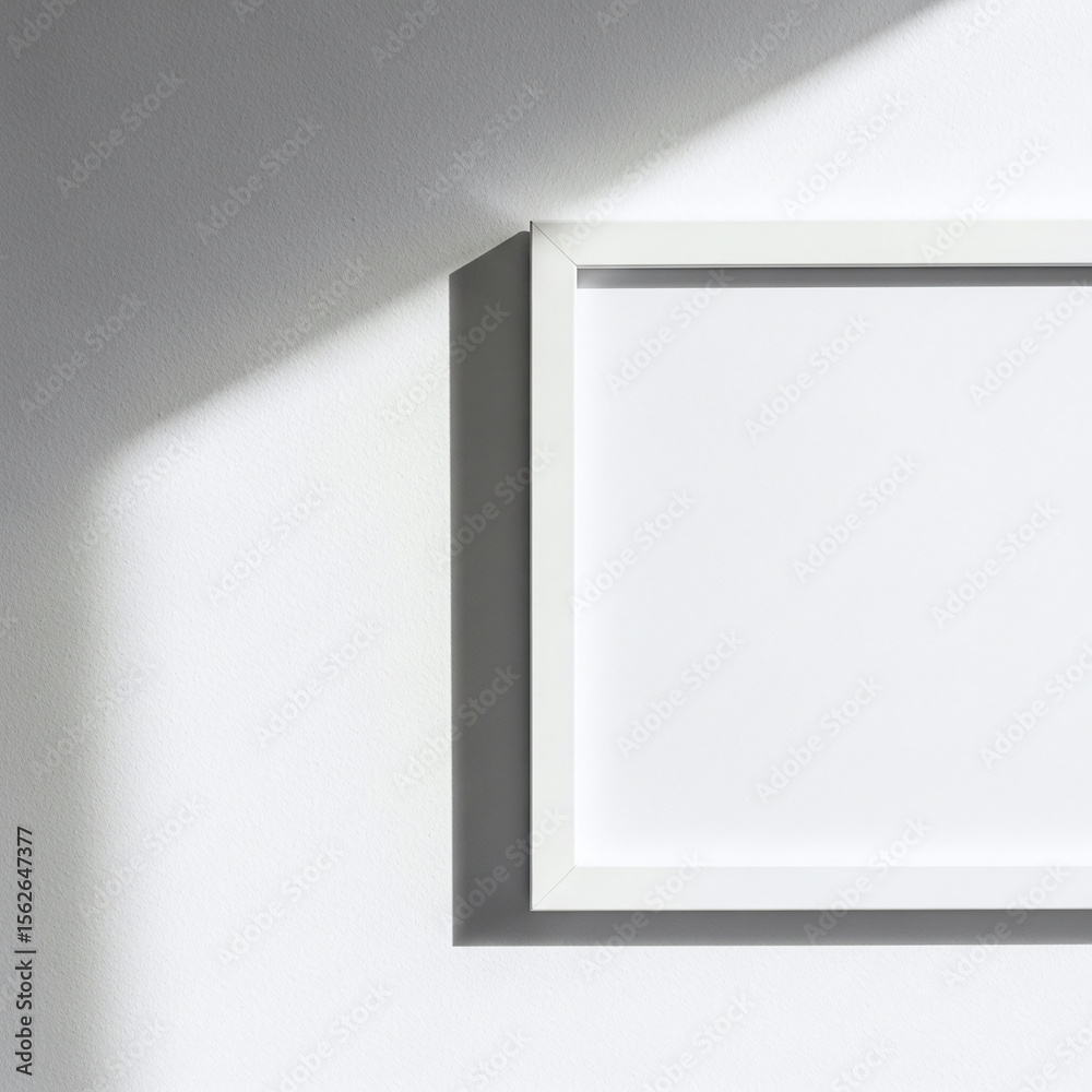 Fototapeta premium White Photo Frame Mockup on Wall with Light and Shadow