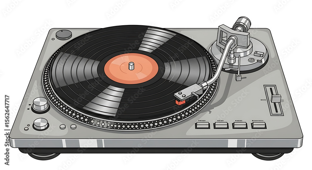 Fototapeta premium Detailed Illustration of a Vintage Turntable with Vinyl Record.