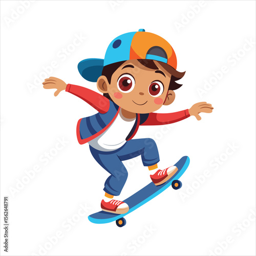 Cartoon boy skateboarding isolated on white background